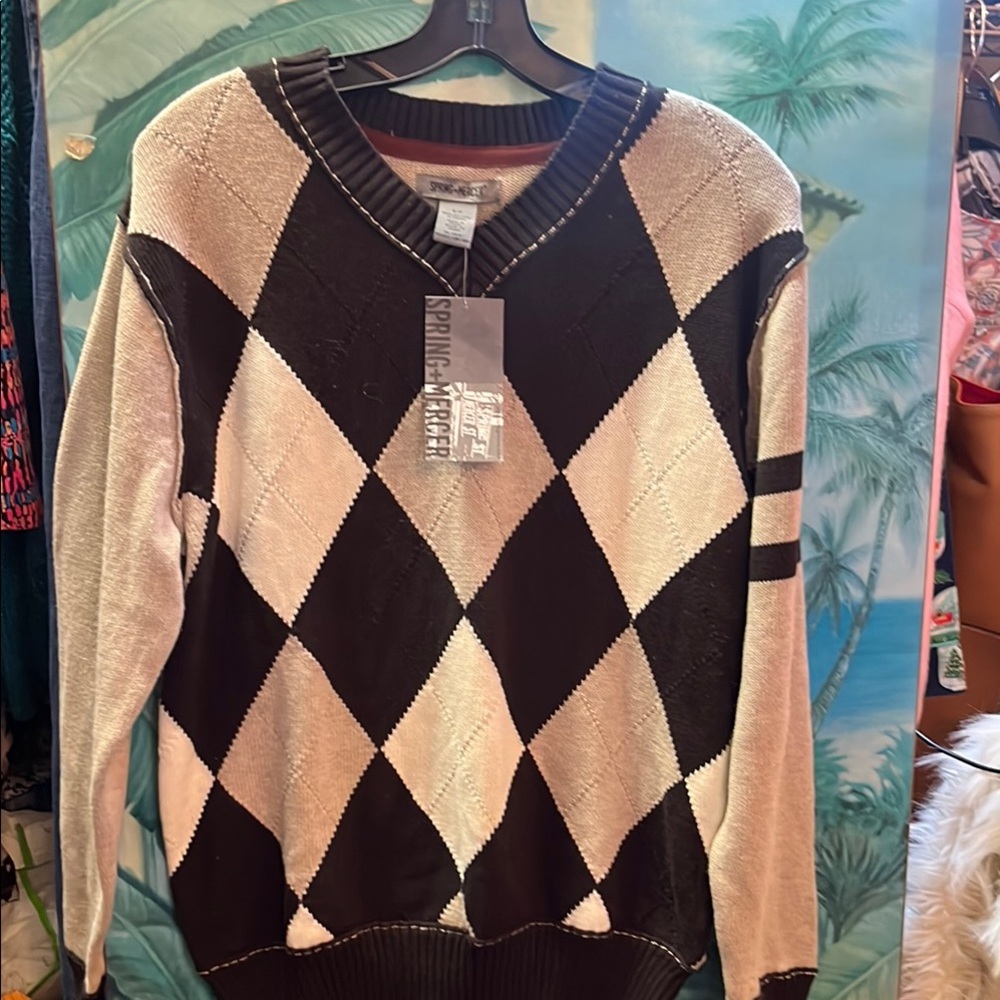 ❤️Vintage  Spring + Mercer 💯 cotton new Argyle Sweater
